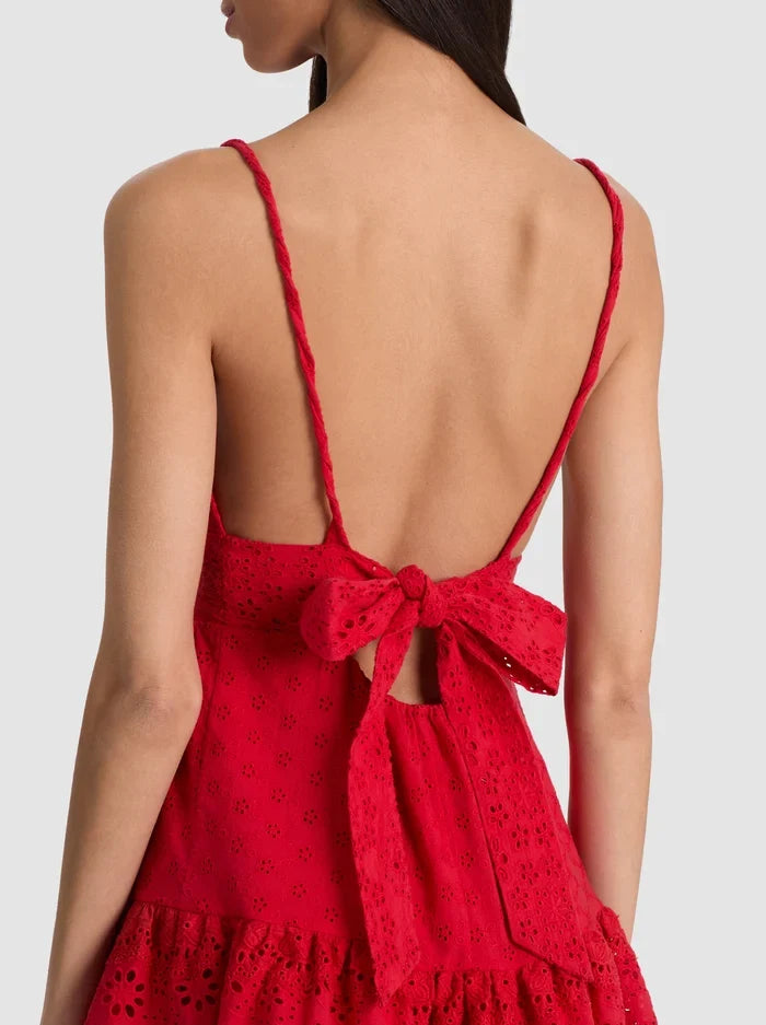LORENE EMBROIDERED MINI DRESS - CHILI PEPPER