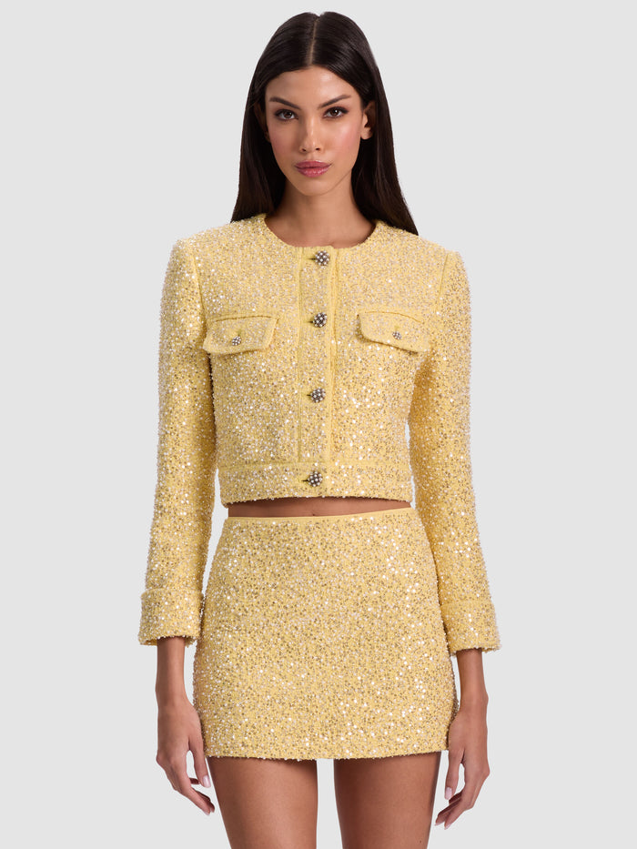 LORIE EMBELLISHED TWEED JACKET - BUTTER