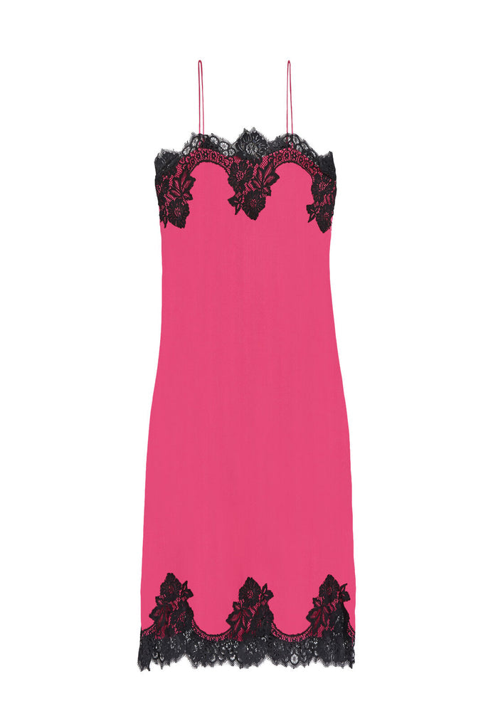 LUNA SIDE SLIT SLIP DRESS - FUCHSIA/BLACK