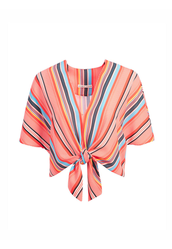 LYDIA TIE FRNT CROP TOP - SPORT STRIPE MULTI