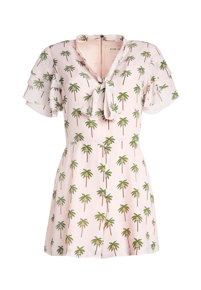 MACALL RUFFLE SHORT SLV ROMPER - MINI PALM