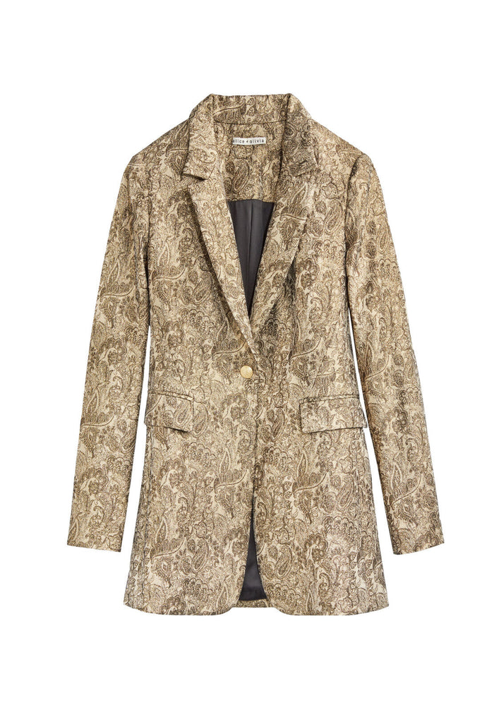 MACEY LONG NOTCH COLLAR BLAZER - GOLD MULTI