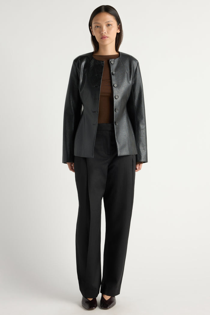 May-Li | Maddox Sculpted Vegan Leather Blazer in Size Small