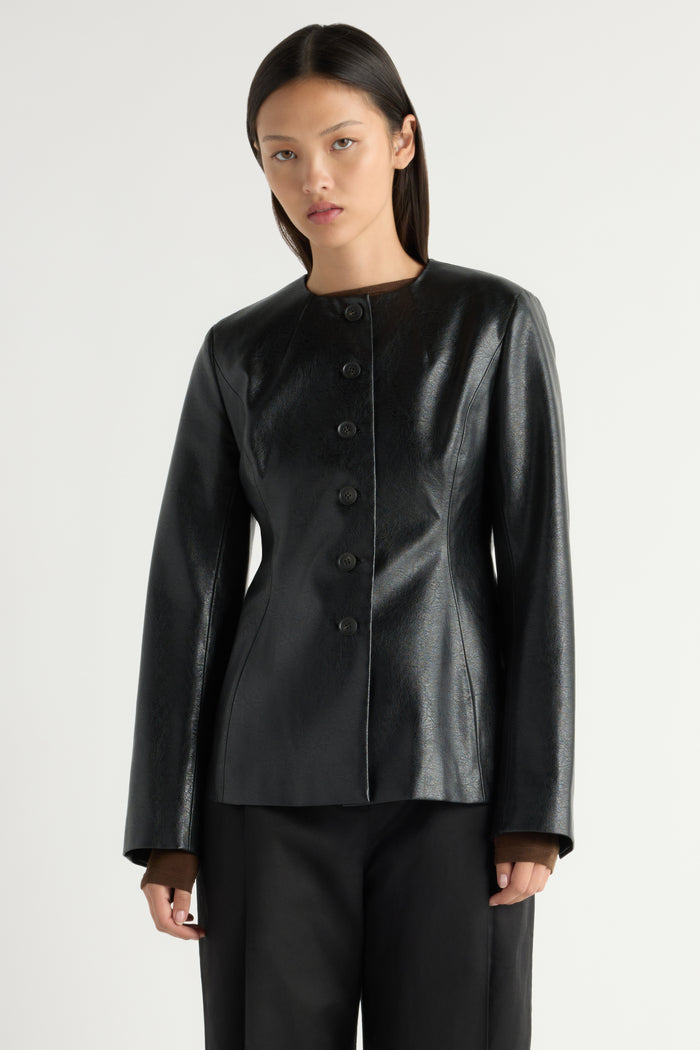 May-Li | Maddox Sculpted Vegan Leather Blazer in Size Small