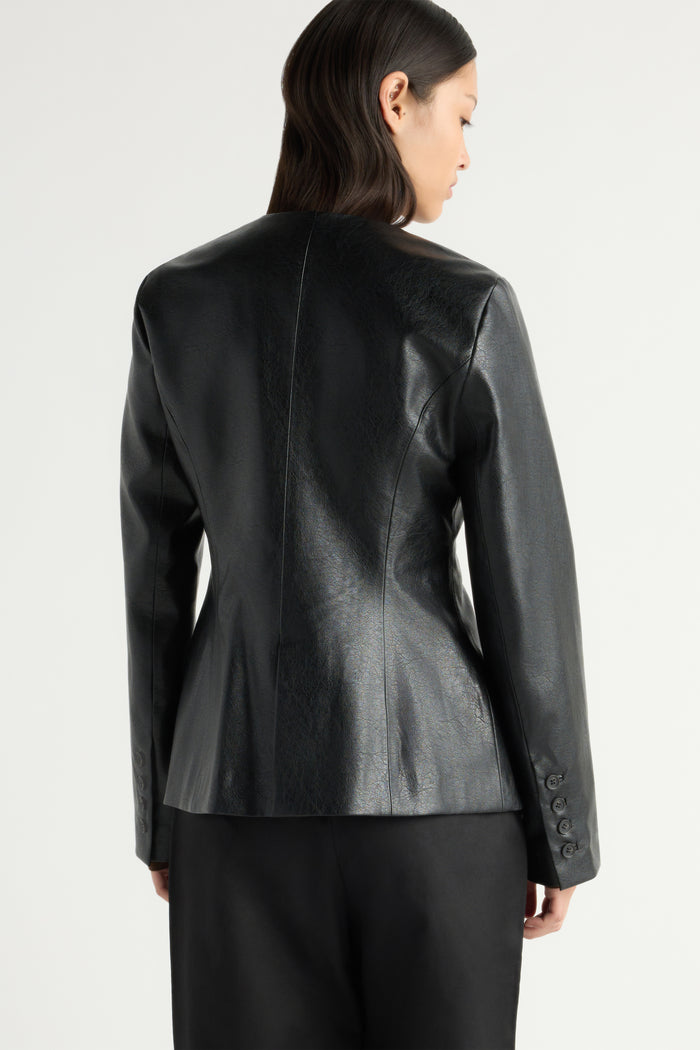 May-Li | Maddox Sculpted Vegan Leather Blazer in Size Small