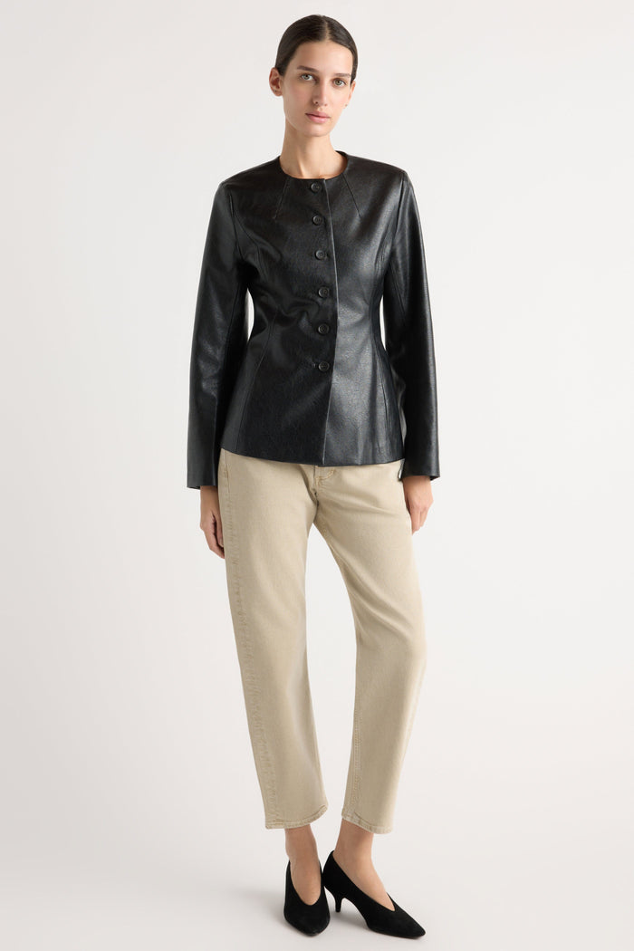 Karolina | Maddox Sculpted Vegan Leather Blazer in Size Extra Small