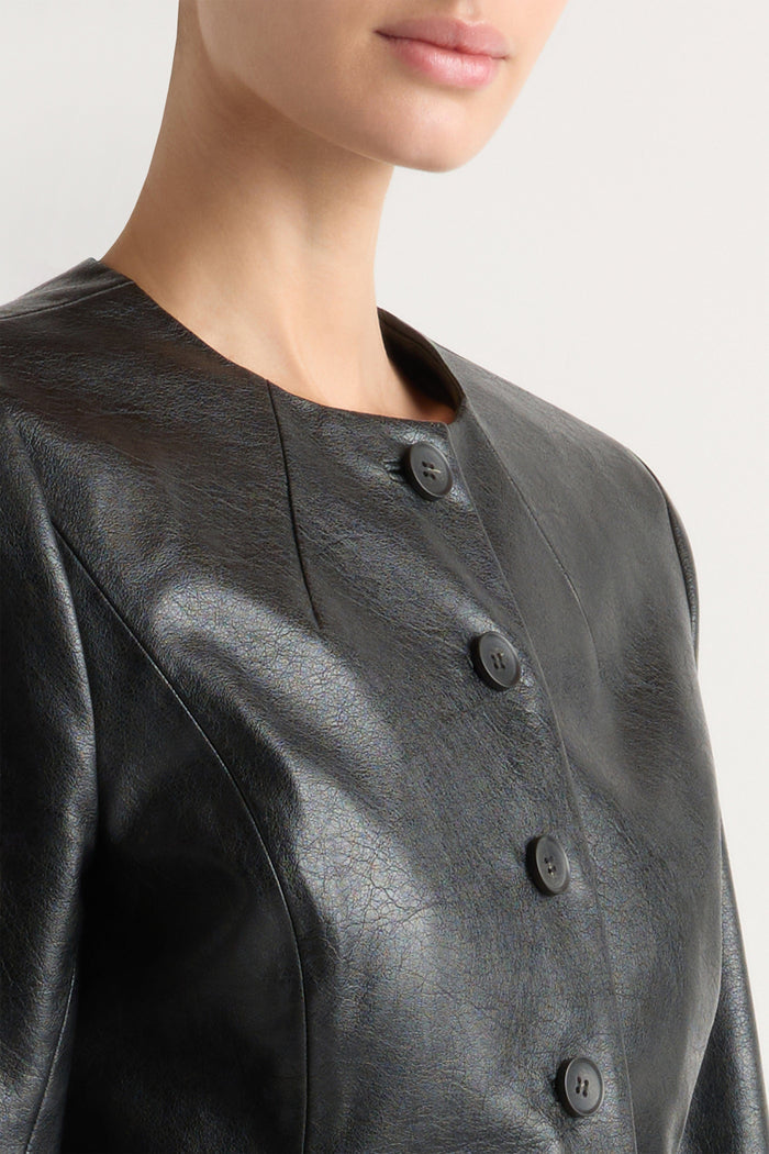 Karolina | Maddox Sculpted Vegan Leather Blazer in Size Extra Small