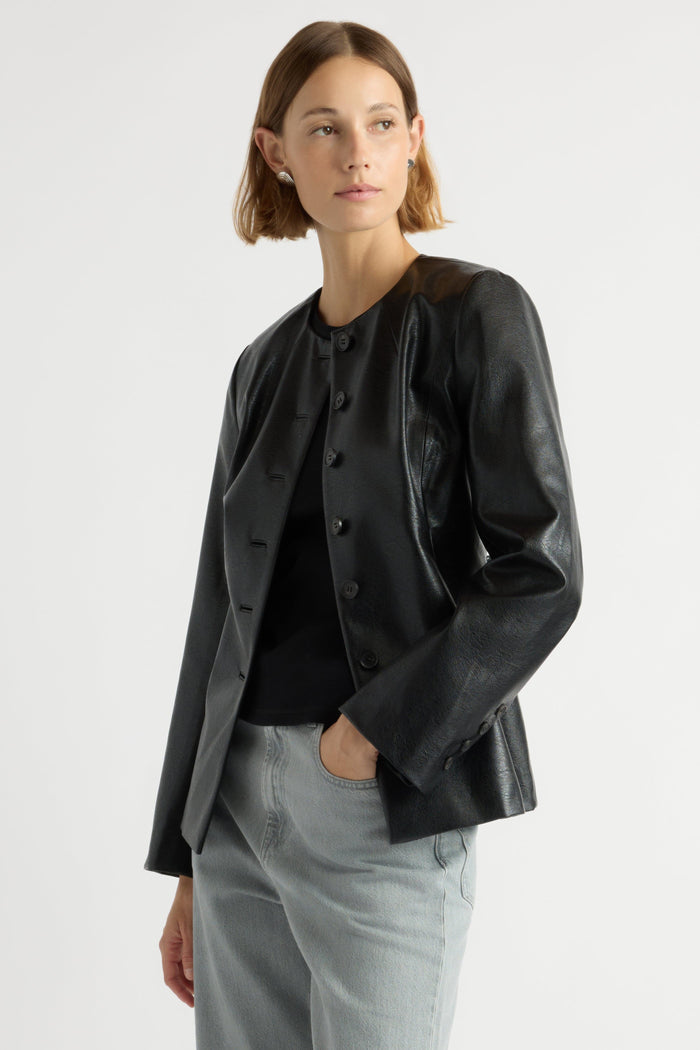 Mali | Maddox Sculpted Vegan Leather Blazer in Size Small