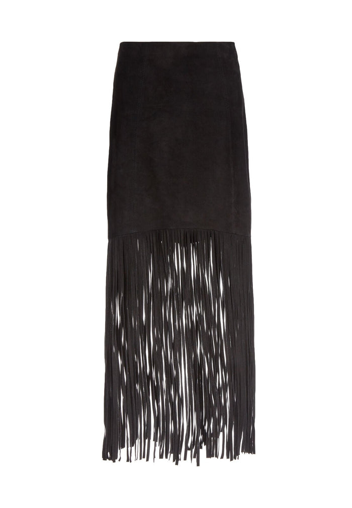 MALINA SUEDE HIGHLOW FRNG SKRT - BLACK