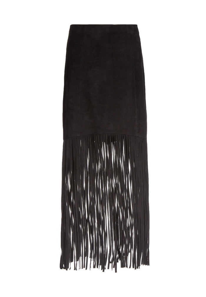 MALINA SUEDE HIGHLOW FRNG SKRT - BLACK