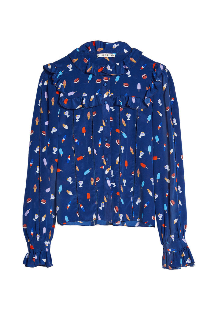 MALINDA RUFFLE TRIM BLOUSE - ICE CREAM PRINT