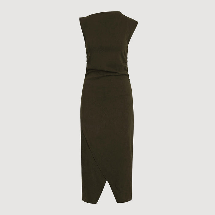 Manon Asymmetric-Neck Ruched Dress (Petite)