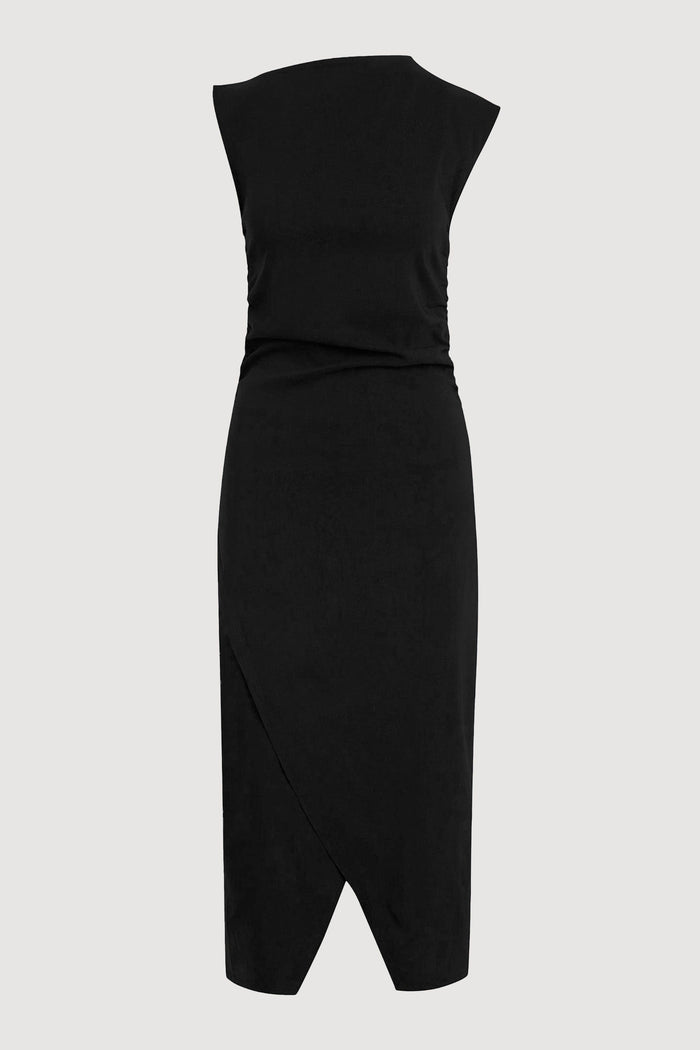 Mali | Manon Asymmetric-Neck Ruched Dress in Size Extra Small - Flat