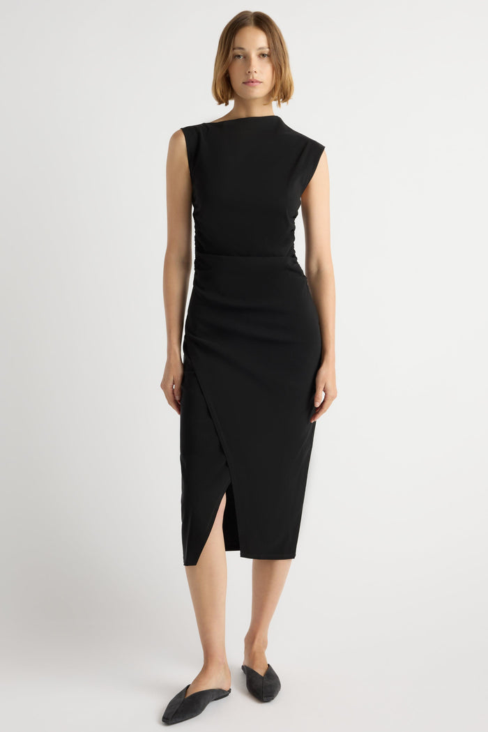 Mali | Manon Asymmetric-Neck Ruched Dress in Size Extra Small