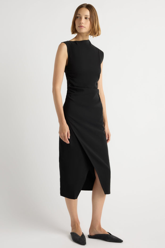 Mali | Manon Asymmetric-Neck Ruched Dress in Size Extra Small