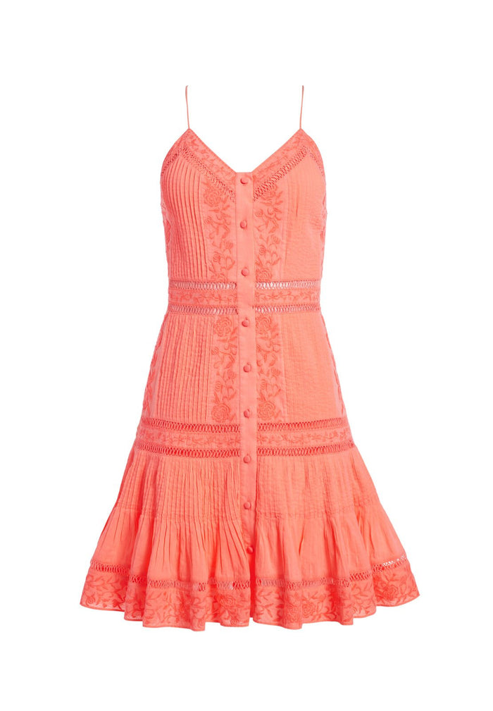 MARCI EMBR PINTUCK BTN DWN DRS - NEON PEACH