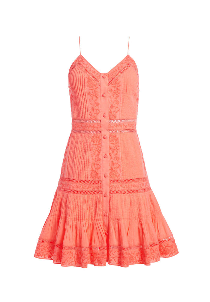 MARCI EMBR PINTUCK BTN DWN DRS - NEON PEACH