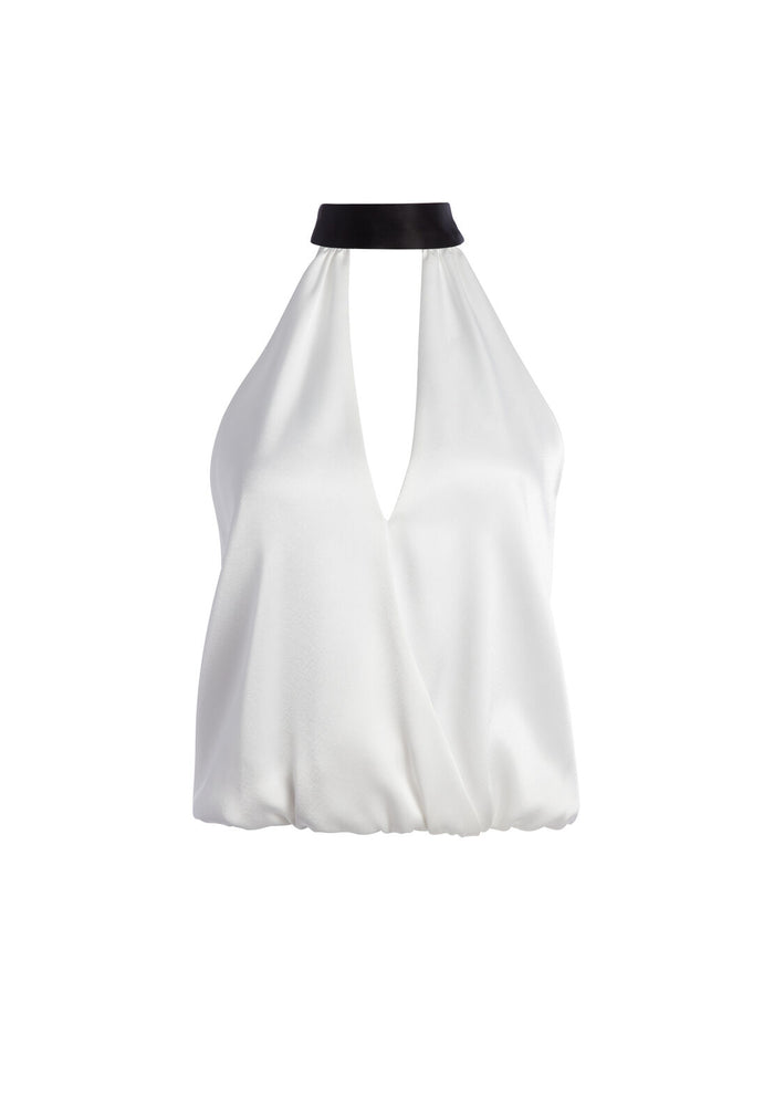 MARIS KEYHOLE HALTER TOP - WHITE/BLACK