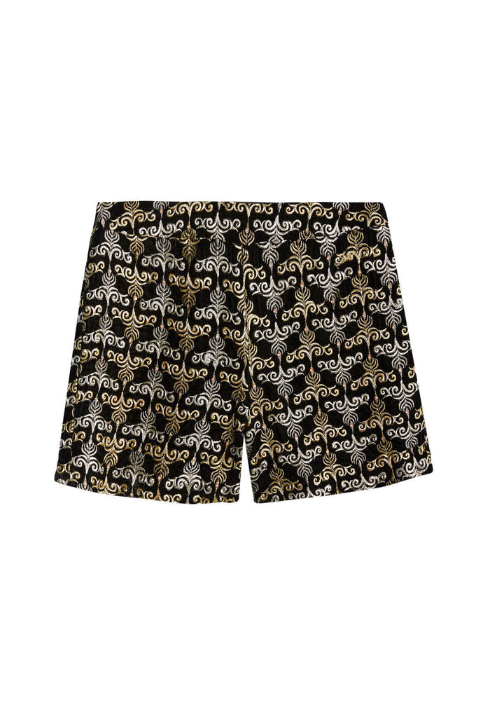 MARISA EMBR BK ZIP SHORTS - BLACK/GOLD