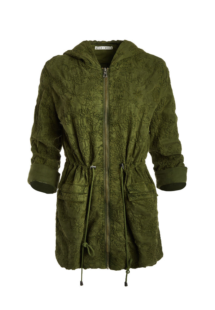 MARNA EMBR HOODED PARKA - OLIVE