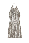 MARNIE EMB FITTED HALTER DRESS - ANTIQUE SILVER