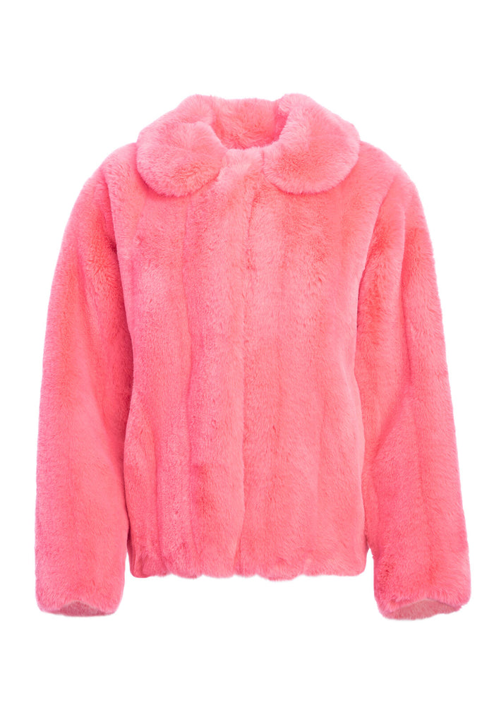 MARTEL FAUX FUR BOXY COAT - ROSE