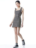 MARYANN PLAID TIE SHOULDER MINI DRESS - SHAW PLAID LG ANTIQUE WHITE