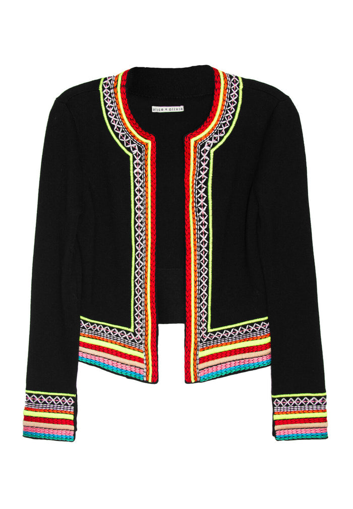 MEEMEE EMBR CARDIGAN - BLACK/MULTI