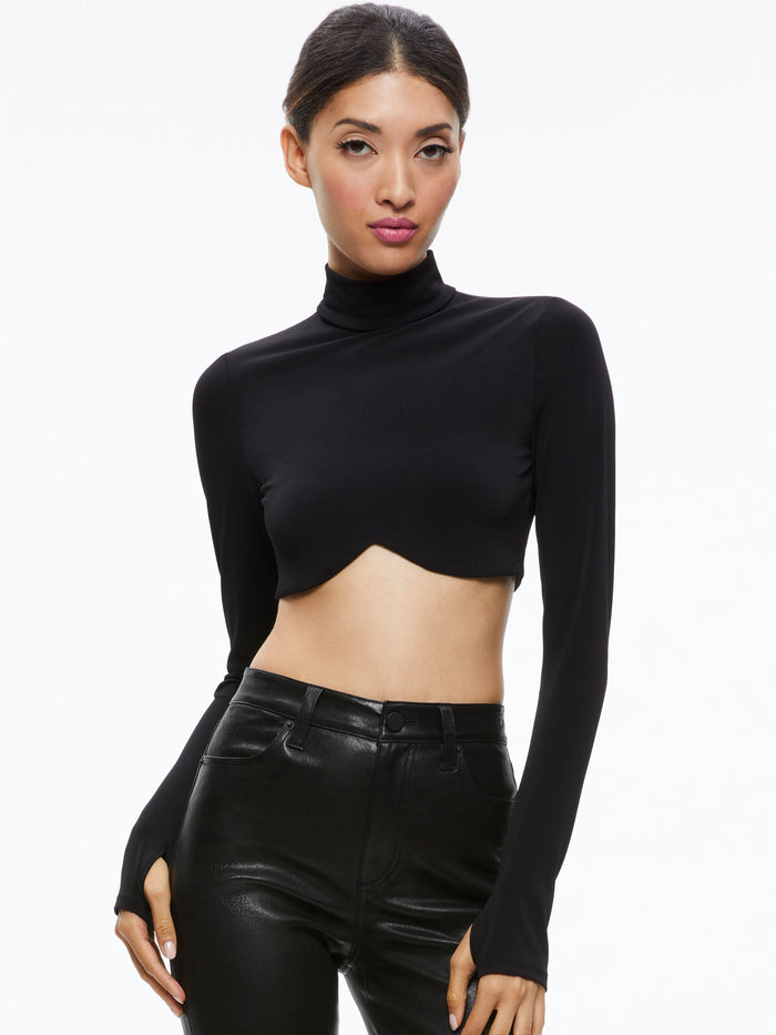 MELANGE CURVED CROPPED TURTLENECK - BLACK