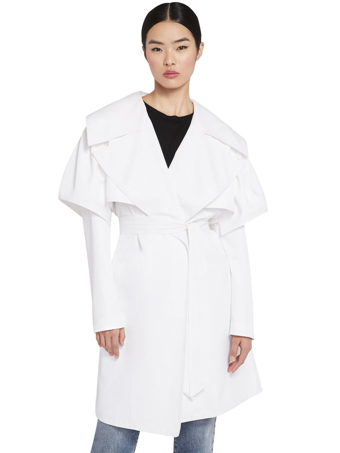 MELODIE RUFFLE SLEEVE TRENCH COAT - WHITE