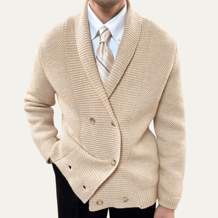 Men's Cardigan — Shawl Collar Double Breasted Knit Design