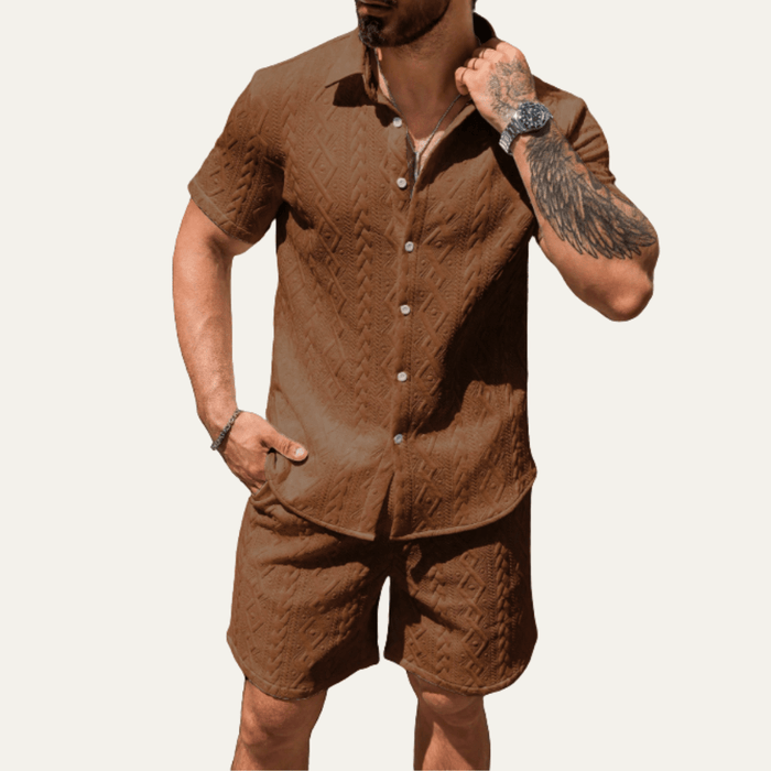 Men's Co-Ord Set — Knitted Shirt Relaxed Fit Matching Shorts