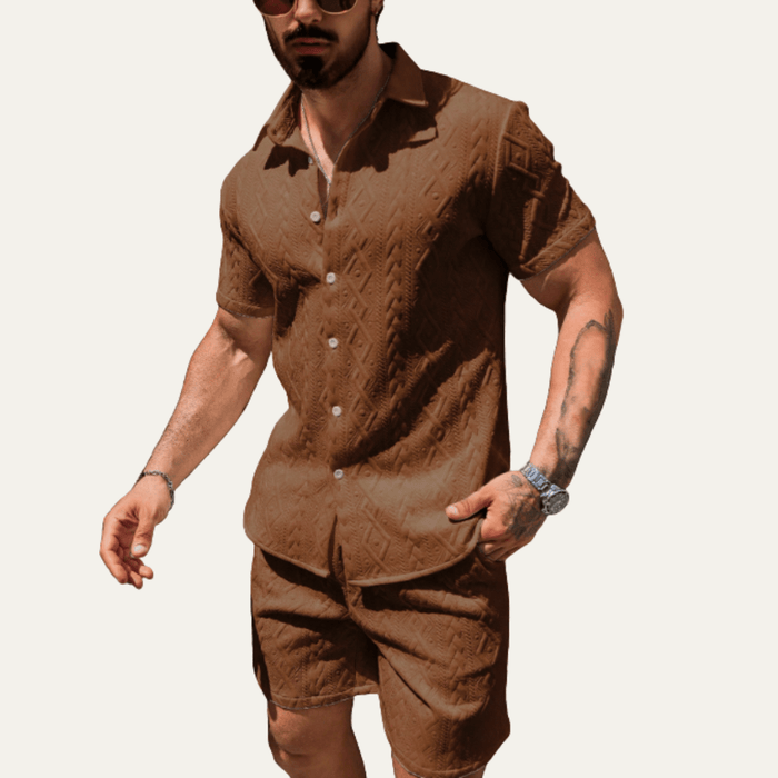 Men's Co-Ord Set — Knitted Shirt Relaxed Fit Matching Shorts