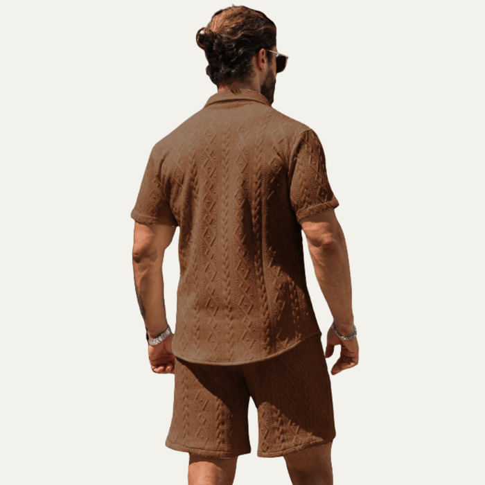 Men's Co-Ord Set — Knitted Shirt Relaxed Fit Matching Shorts