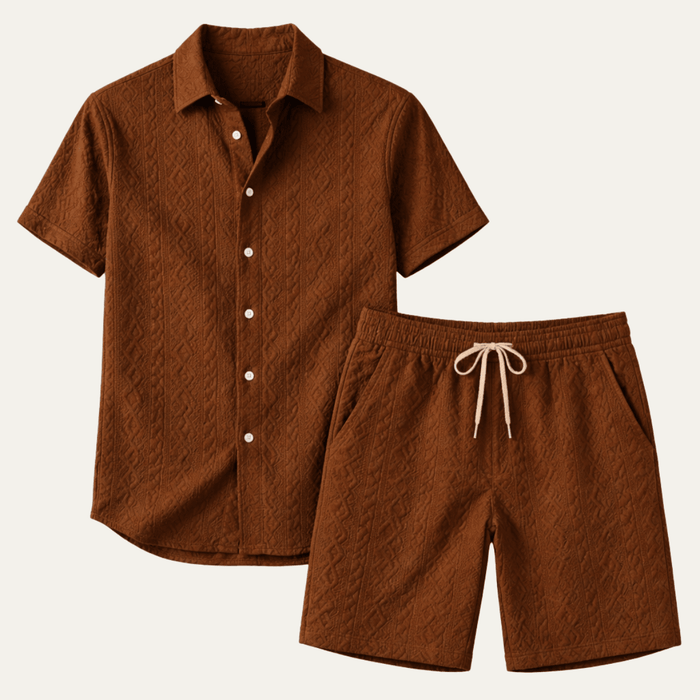 Men's Co-Ord Set — Knitted Shirt Relaxed Fit Matching Shorts