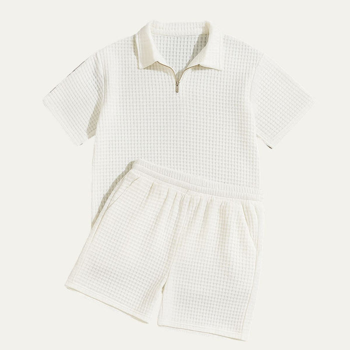 Men's Co-Ord Set — Zip Polo Drawstring Relaxed Fit Shorts