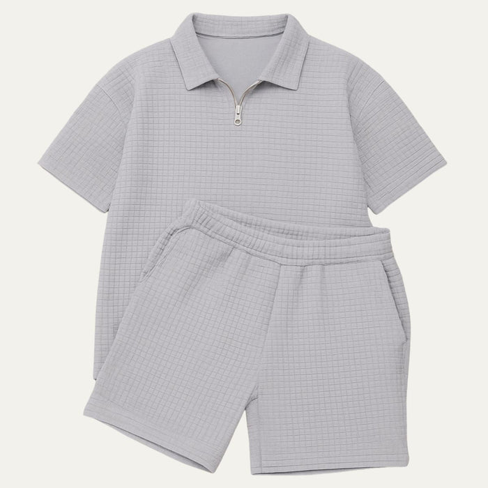 Men's Co-Ord Set — Zip Polo Drawstring Relaxed Fit Shorts