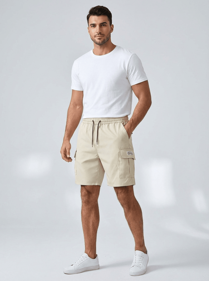 Men's Linen Cargo Shorts - Loose Fit Knee Length Drawstring Waist