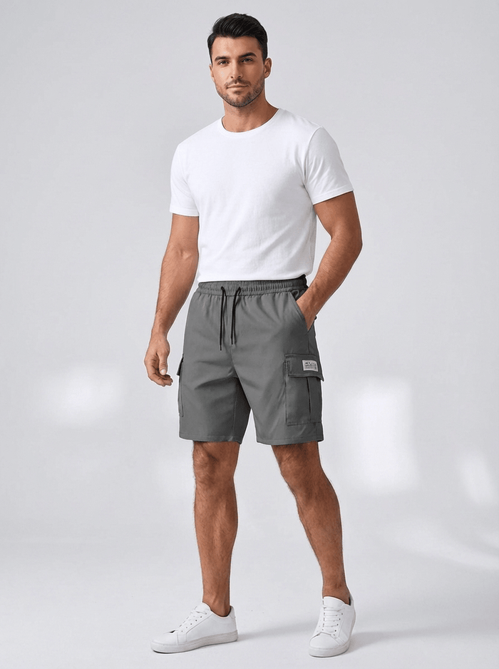 Men's Linen Cargo Shorts - Loose Fit Knee Length Drawstring Waist