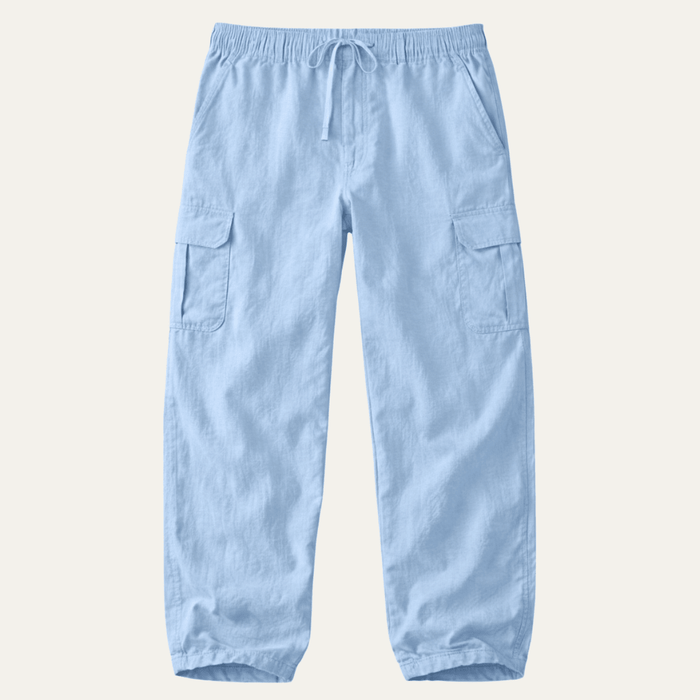 Men's Linen Cargo Trousers - Wide Fit Multi Pocket Design