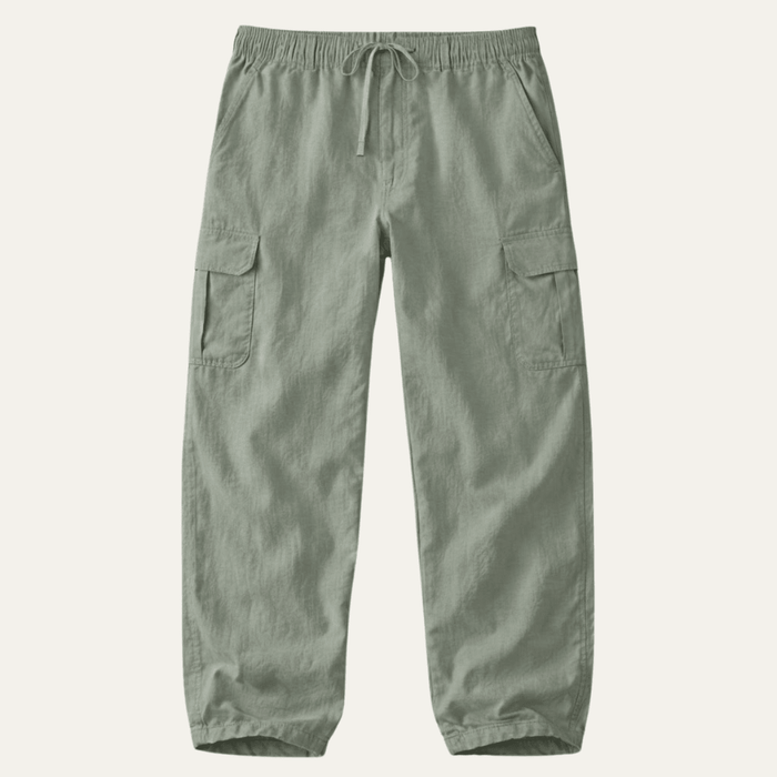 Men's Linen Cargo Trousers - Wide Fit Multi Pocket Design