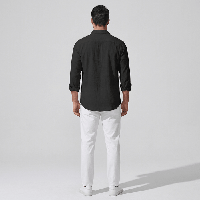 Men's Linen Shirt - Regular Fit Classic Collar Button Placket