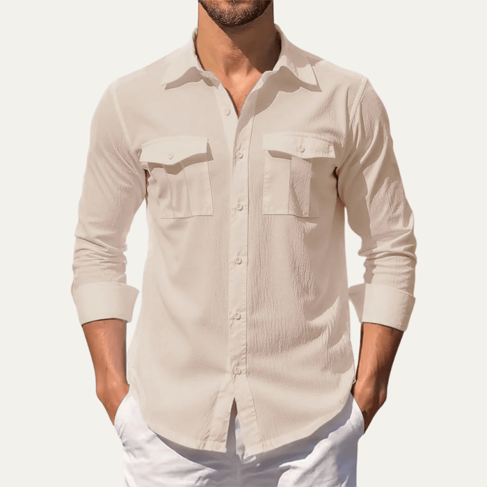 Men's Linen Shirt - Regular Fit Classic Collar Button Placket
