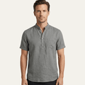 Men's Linen Shirt - Relaxed Fit Short Sleeve Henley Neck