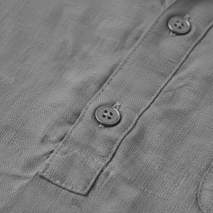 Men's Linen Shirt - Relaxed Fit Short Sleeve Henley Neck