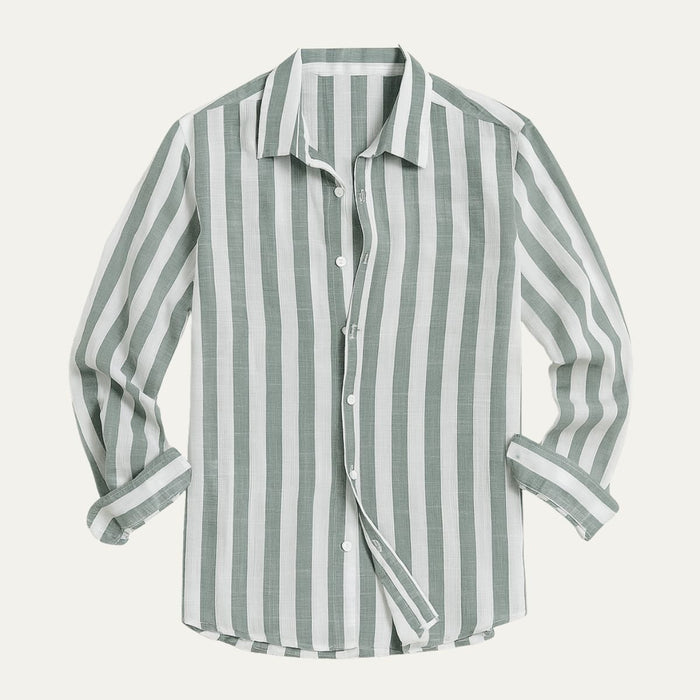 Men's Linen Shirt - Relaxed Fit Striped Button Placket