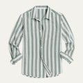 Men's Linen Shirt - Relaxed Fit Striped Button Placket