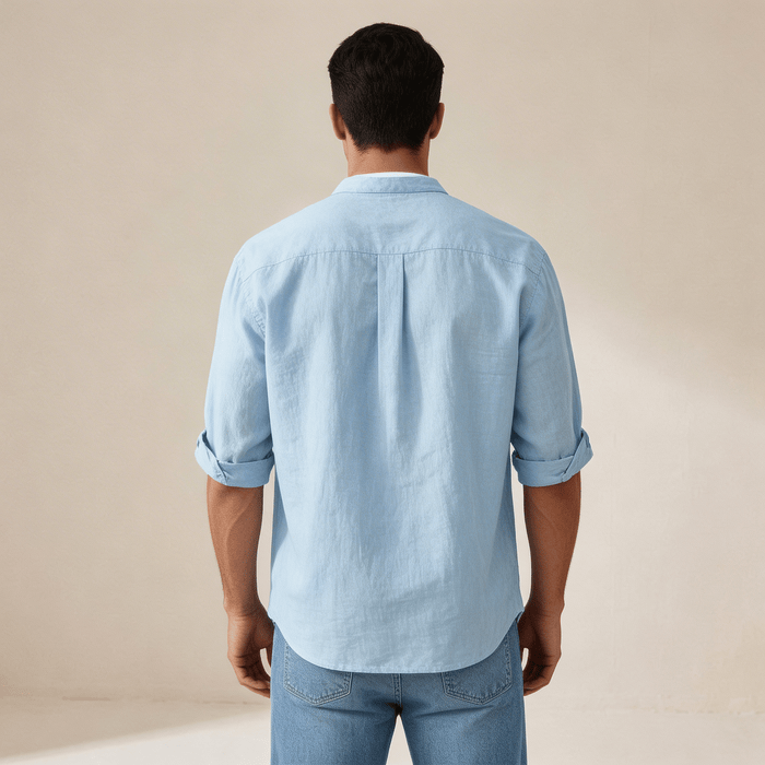 Men's Linen Shirt - Relaxed Fit Three Quarter Sleeve Button Front