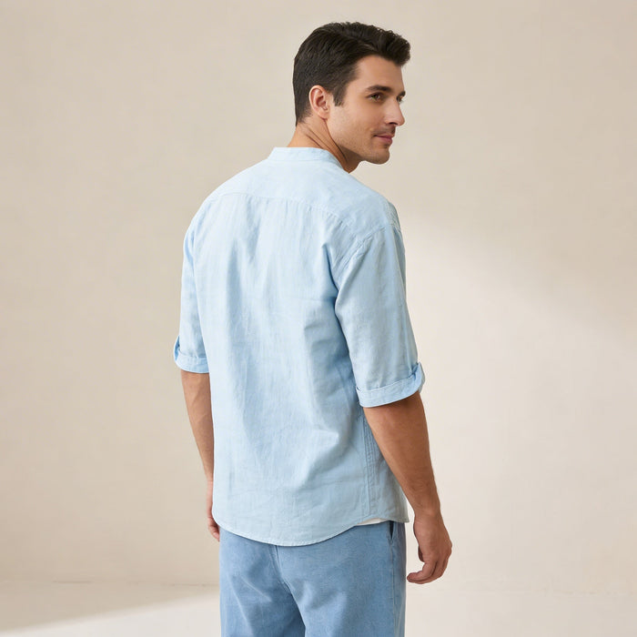 Men's Linen Shirt - Relaxed Fit Three Quarter Sleeve Button Front