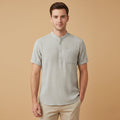 Men's Linen Shirt - Short Sleeve Henley Neck Pullover Style